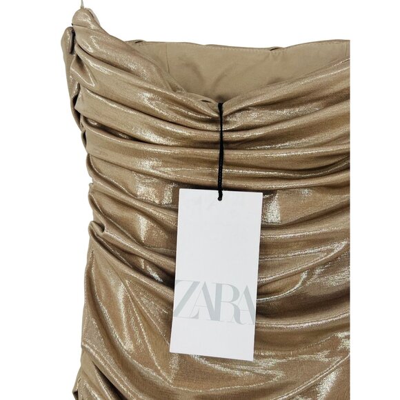 NWT Zara Gold Strapless Ruched Mini Dress • Y2K Baddie Party Club Glam Coquette - Picture 11 of 16